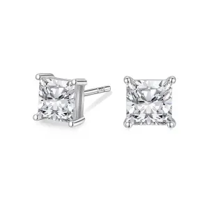 1.0 Carats VVS1 Moissanite 925 Sterling Silver Princess Cut Earring Studs in White Gold
