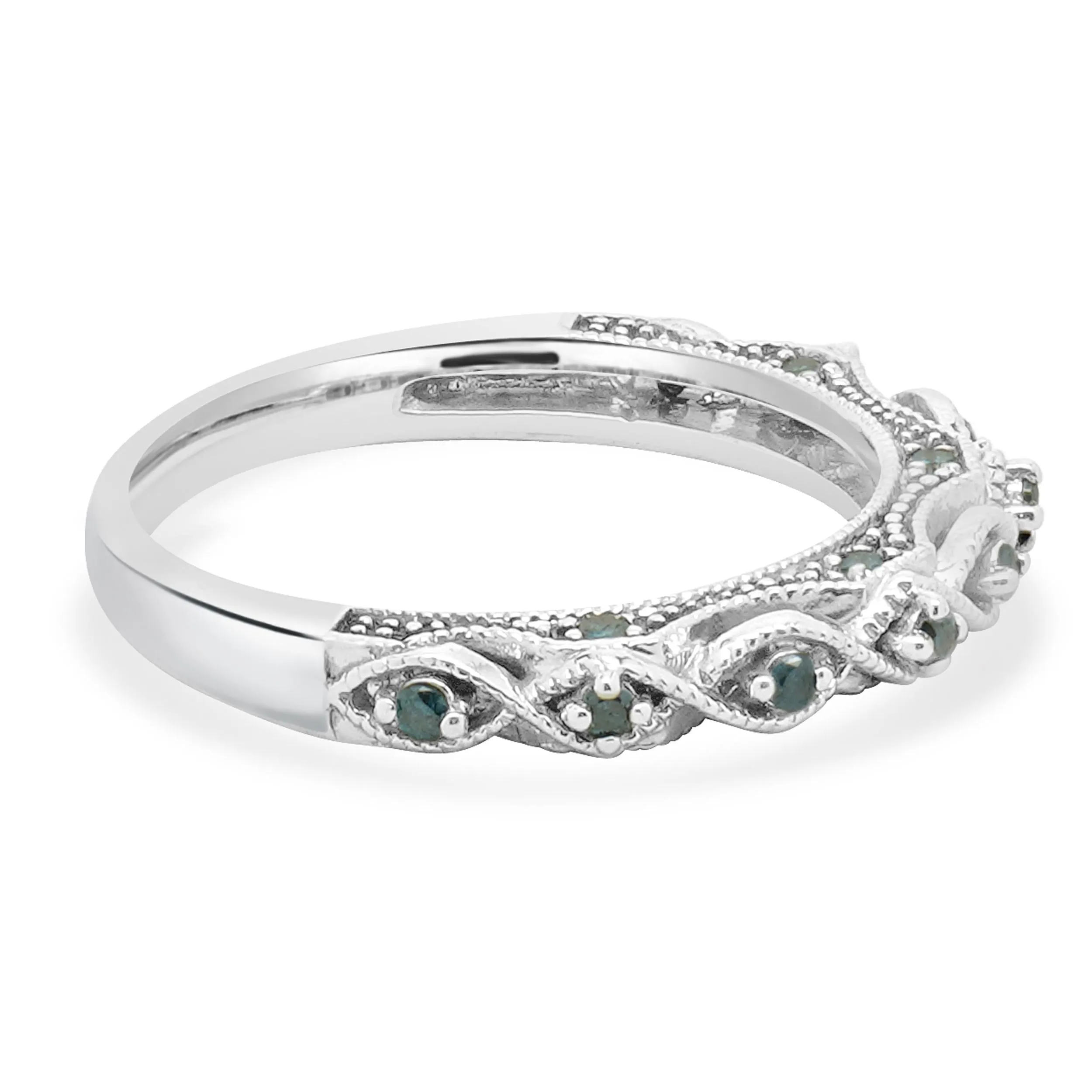 10 Karat White Gold Irradiated Blue Diamond Contoured Band