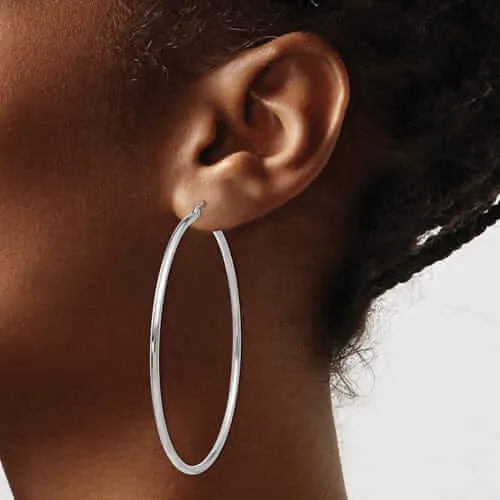 10k White Gold Polished 2MM Round Classic Earrings