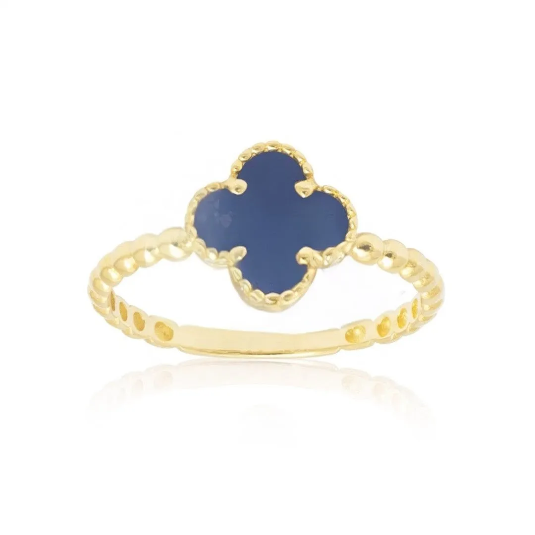 10K Yellow Gold Designer Style Four Leaf Clover Lapis Ring