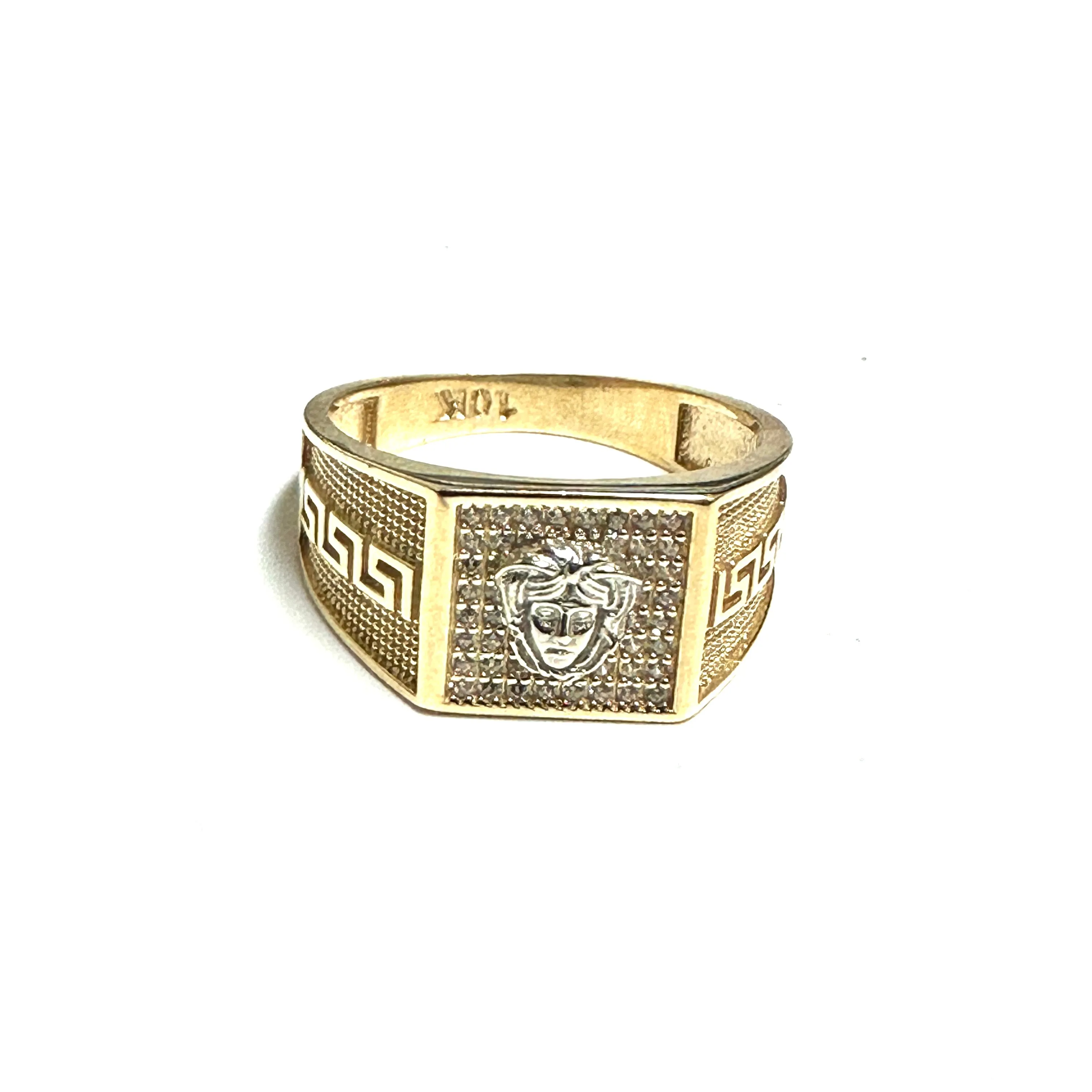 10K Yellow Gold Designer Style Pavee CZ Mens Ring