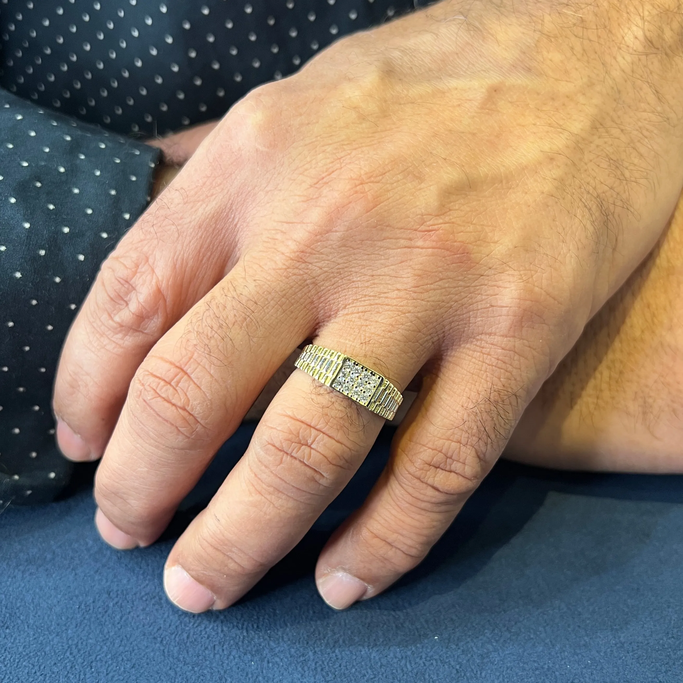 10K Yellow Gold Designer Style Pavee CZ Mens Ring
