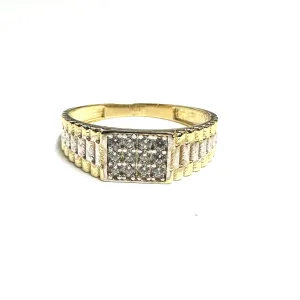 10K Yellow Gold Designer Style Pavee CZ Mens Ring