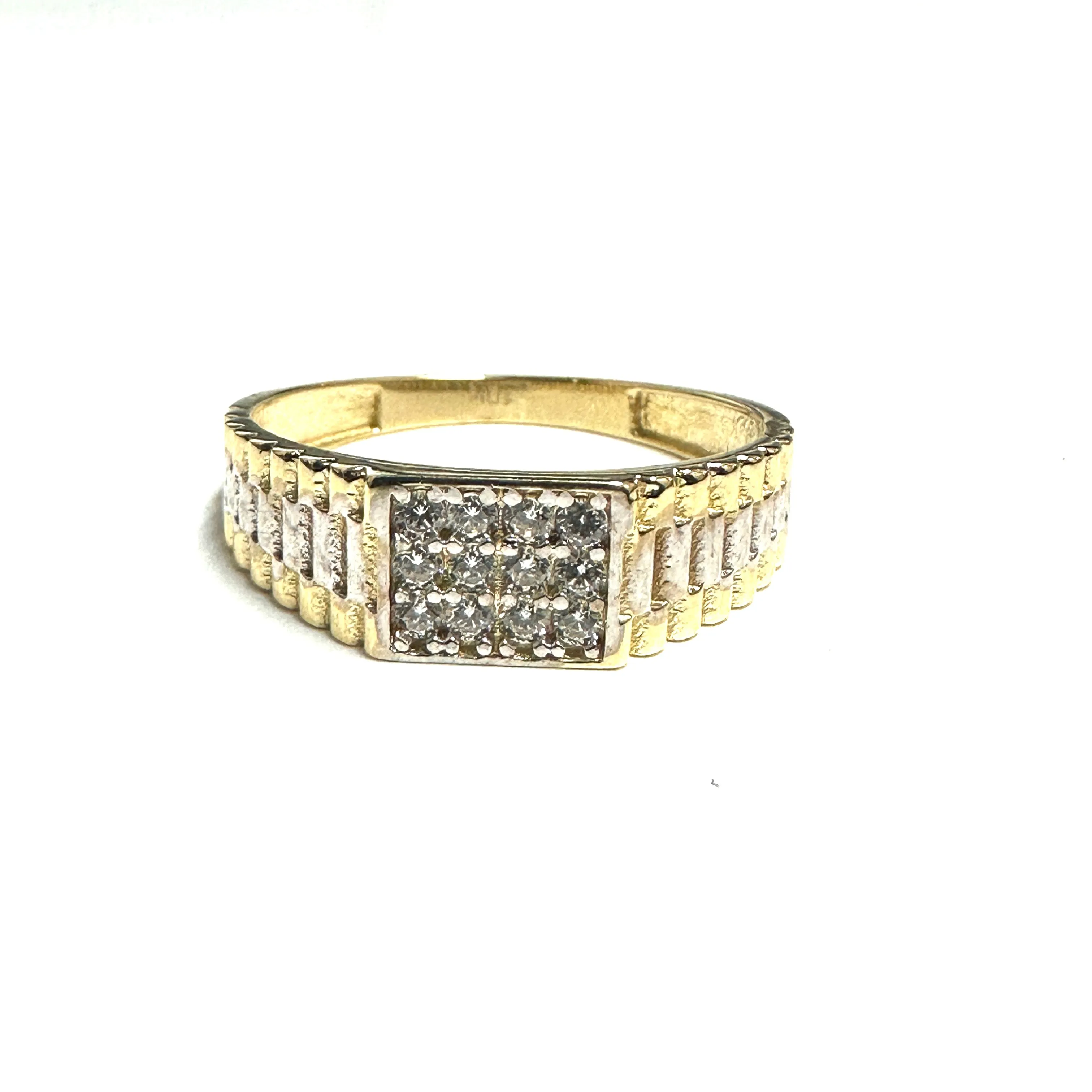 10K Yellow Gold Designer Style Pavee CZ Mens Ring