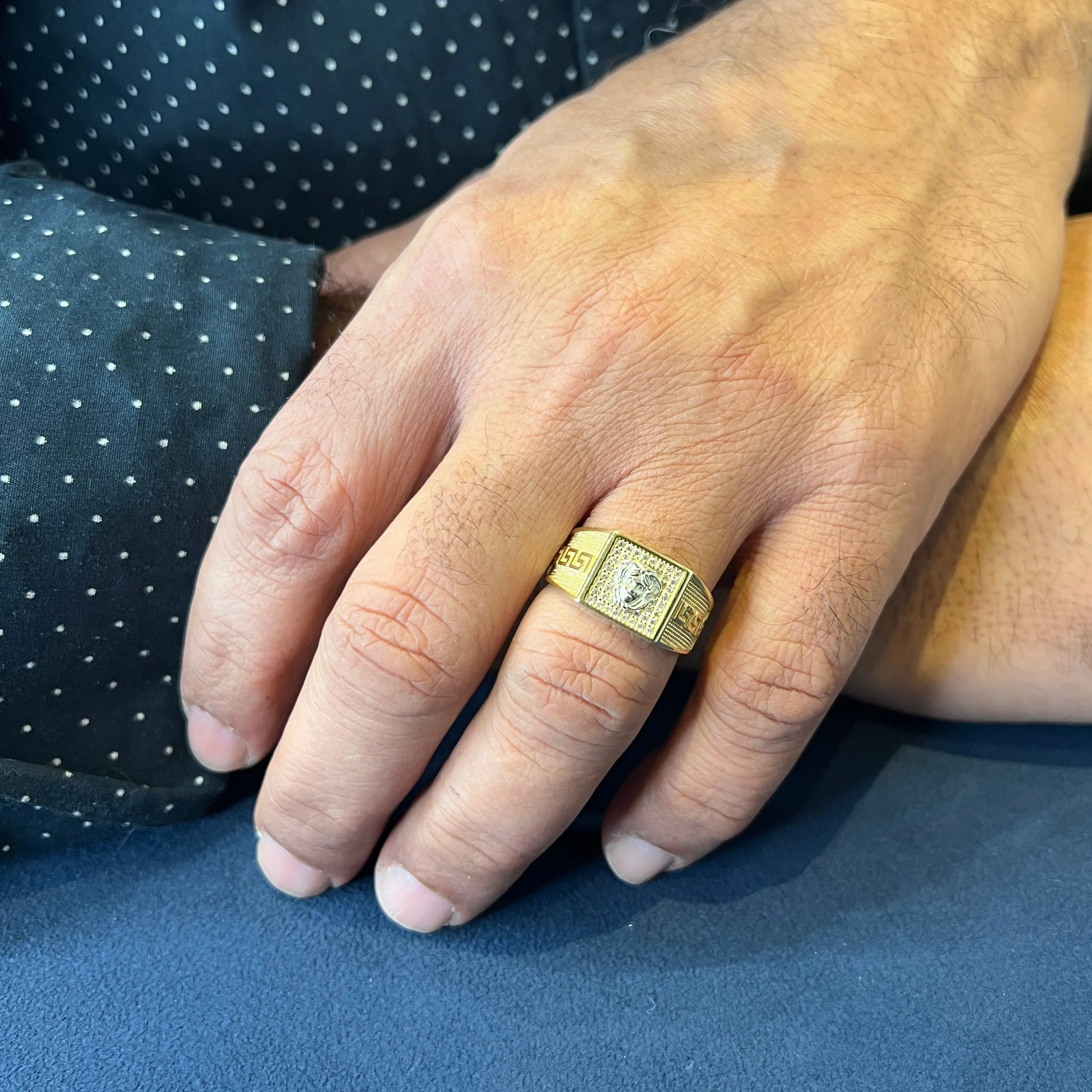 10K Yellow Gold Designer Style Pavee CZ Mens Ring