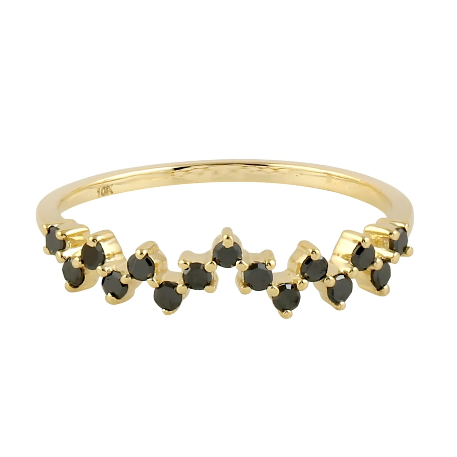 10K Yellow Gold Prong Set Black Diamond Designer Ring