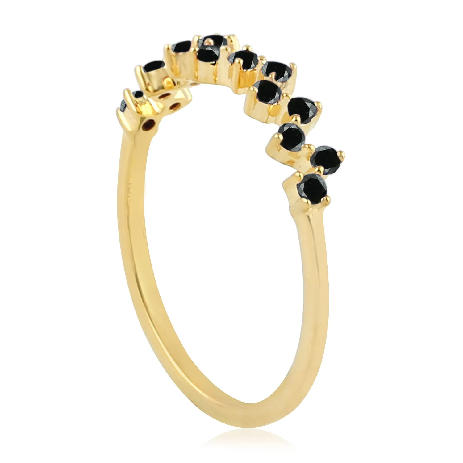 10K Yellow Gold Prong Set Black Diamond Designer Ring