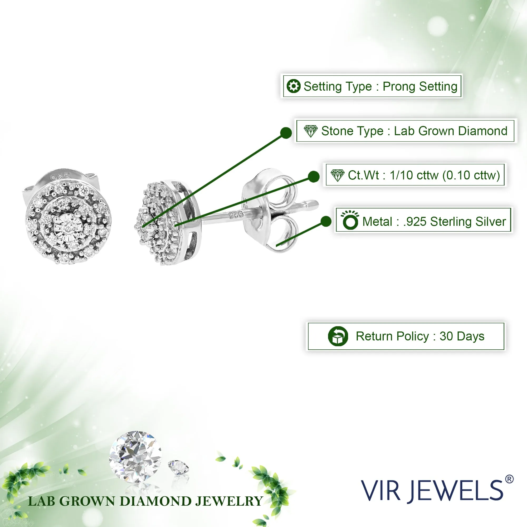 1/10 cttw Diamond Composite Stud Earrings in Sterling Silver