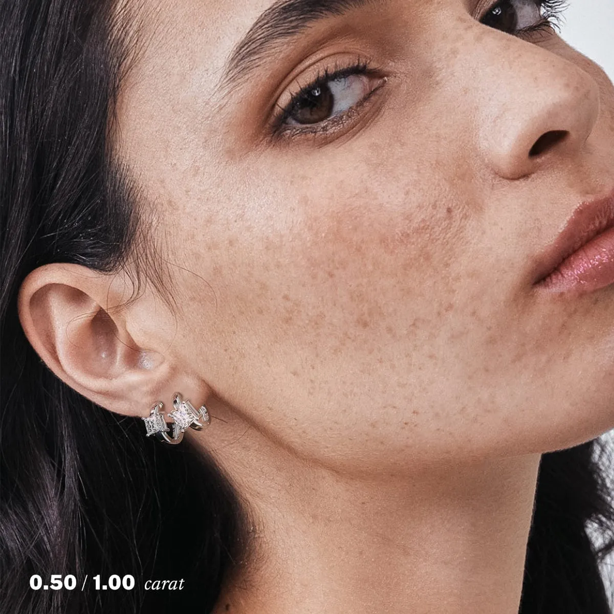 1/2 carat Princess Diamond Hoop Earrings