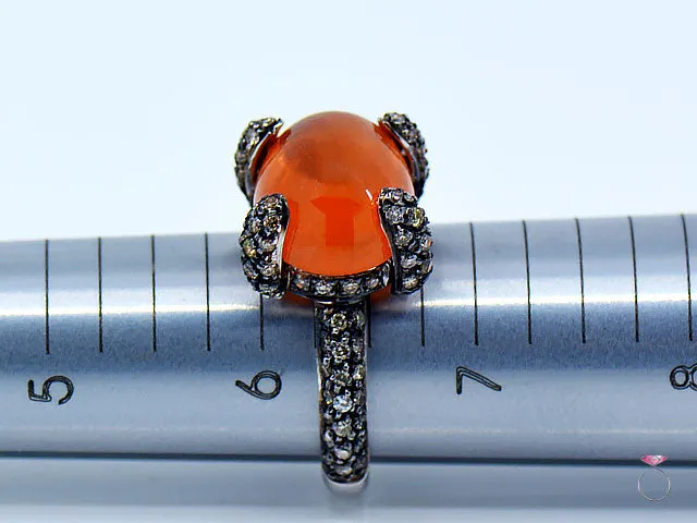 12.55 ct. Fire Opal & Pave' Diamond Designer Ring in 18K Gold By Assor Gioielli
