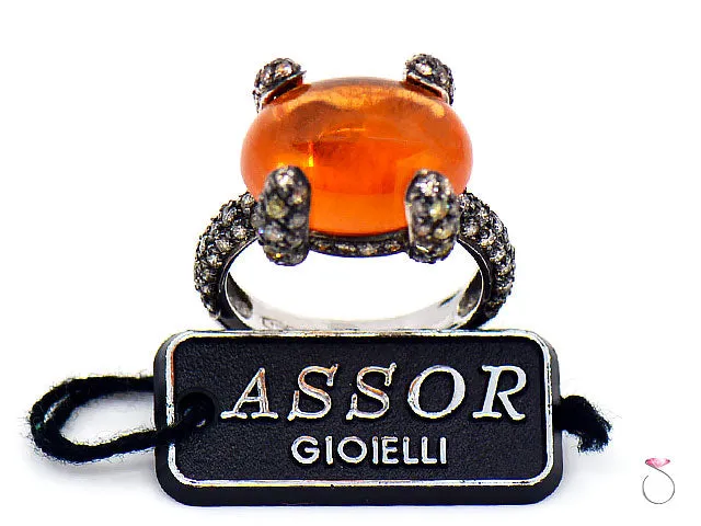 12.55 ct. Fire Opal & Pave' Diamond Designer Ring in 18K Gold By Assor Gioielli