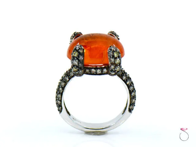 12.55 ct. Fire Opal & Pave' Diamond Designer Ring in 18K Gold By Assor Gioielli