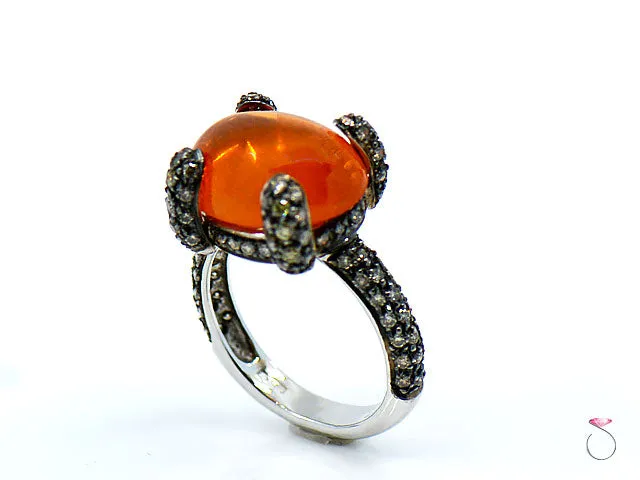 12.55 ct. Fire Opal & Pave' Diamond Designer Ring in 18K Gold By Assor Gioielli