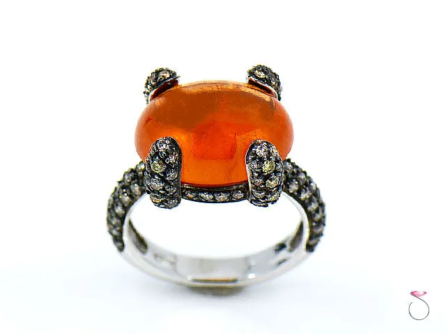 12.55 ct. Fire Opal & Pave' Diamond Designer Ring in 18K Gold By Assor Gioielli