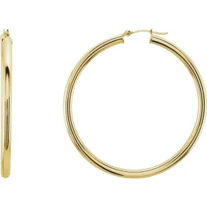 14 Karat 3mm Wide Tube Hoop Earrings