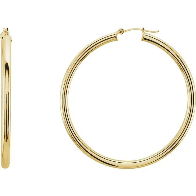 14 Karat 3mm Wide Tube Hoop Earrings