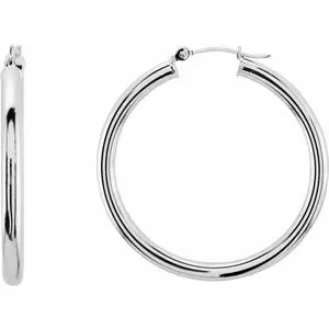 14 Karat 3mm Wide Tube Hoop Earrings