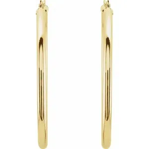 14 Karat 3mm Wide Tube Hoop Earrings