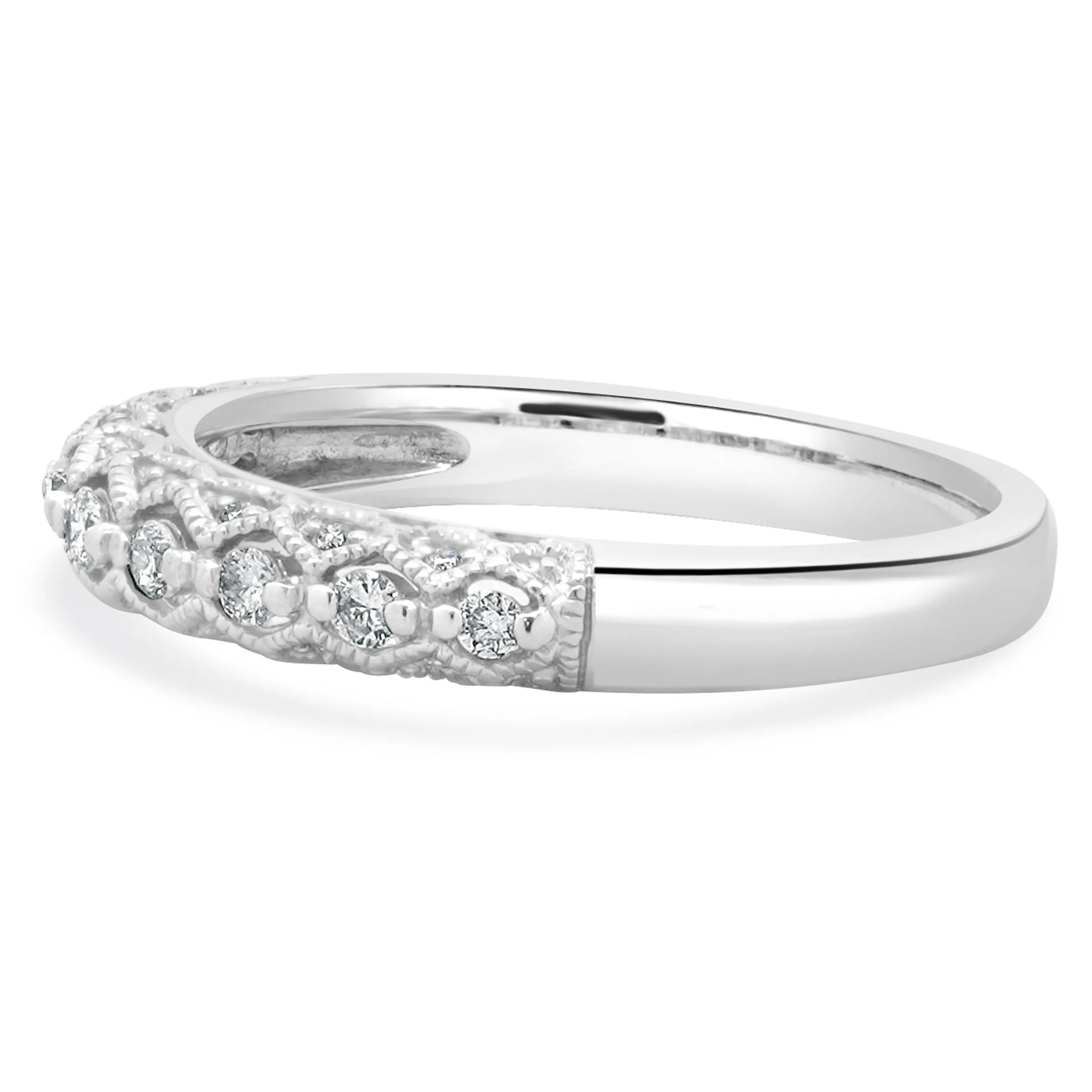 14 Karat White Gold Milgrain Diamond Band