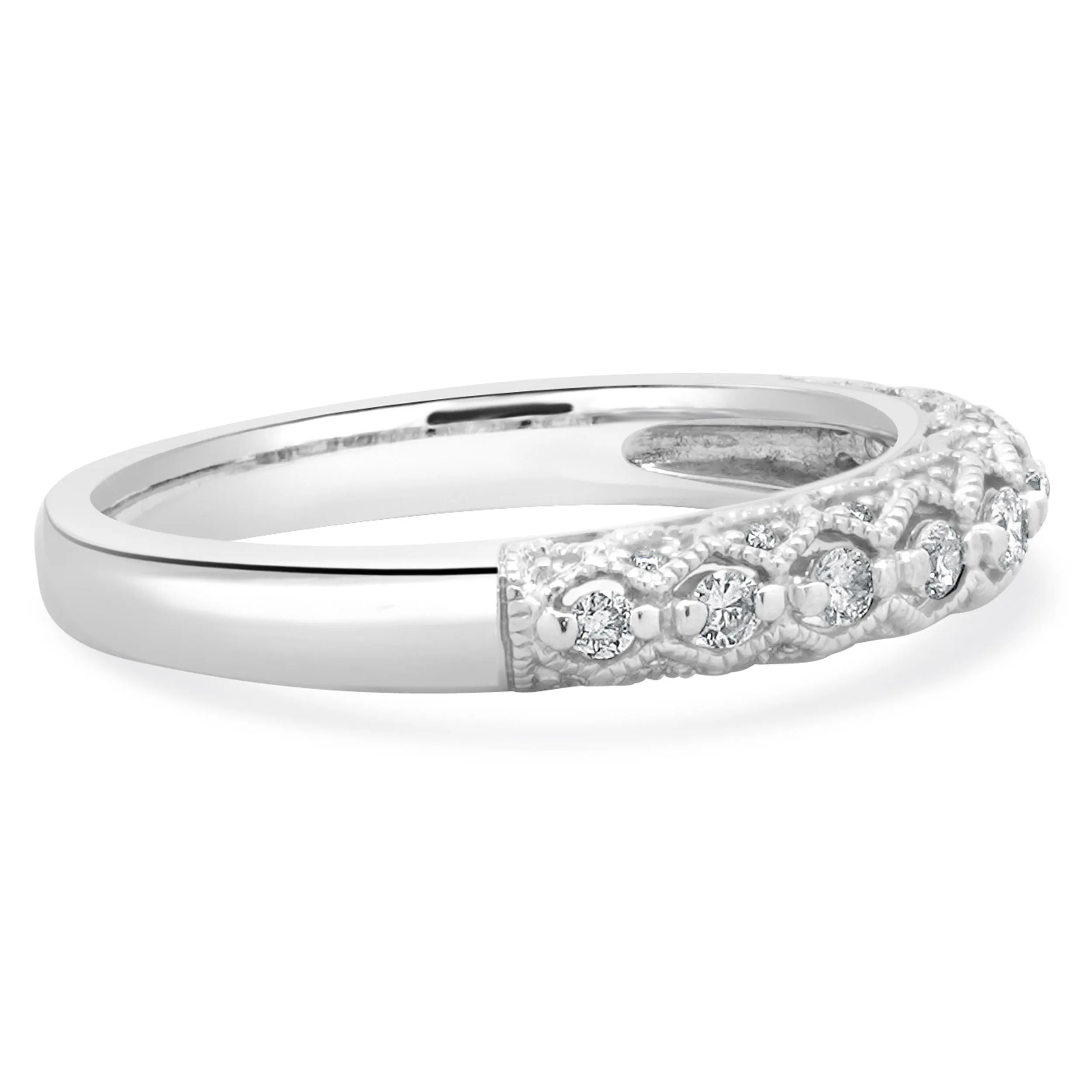 14 Karat White Gold Milgrain Diamond Band