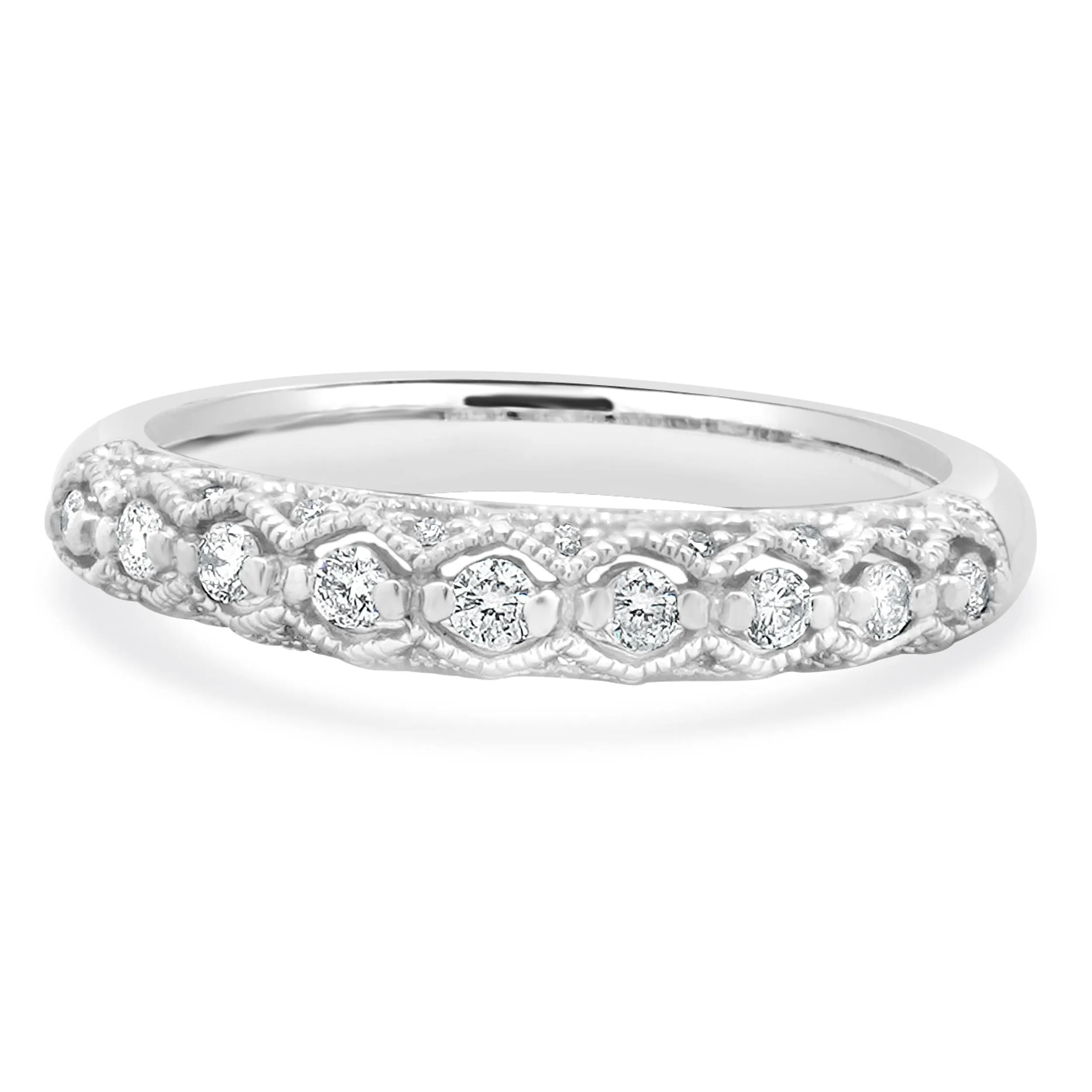 14 Karat White Gold Milgrain Diamond Band