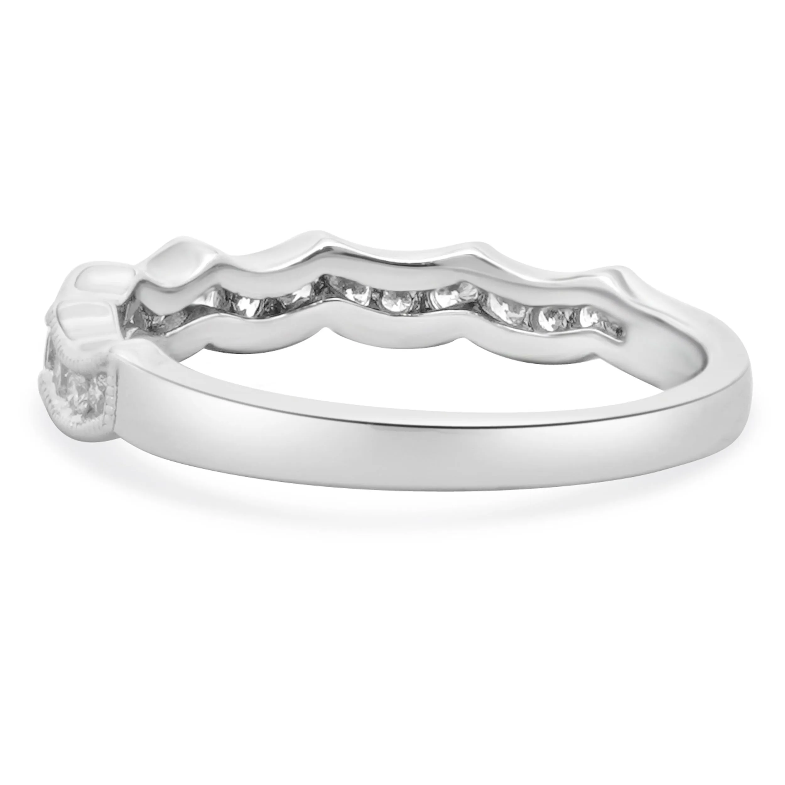 14 Karat White Gold Milgrain Scalloped Diamond Band