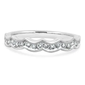14 Karat White Gold Milgrain Scalloped Diamond Band