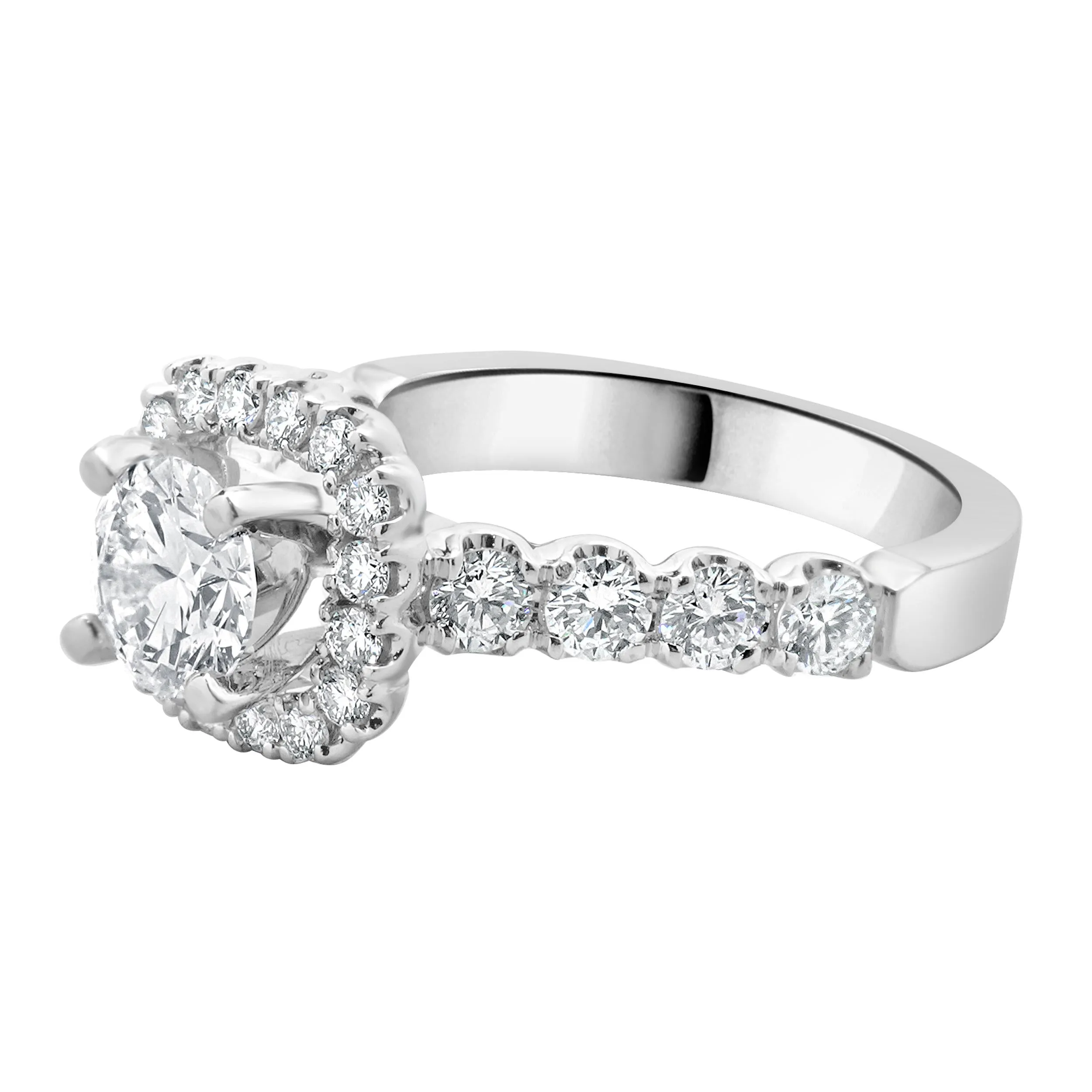 14 Karat White Gold Round Brilliant Cut Diamond Engagement Ring