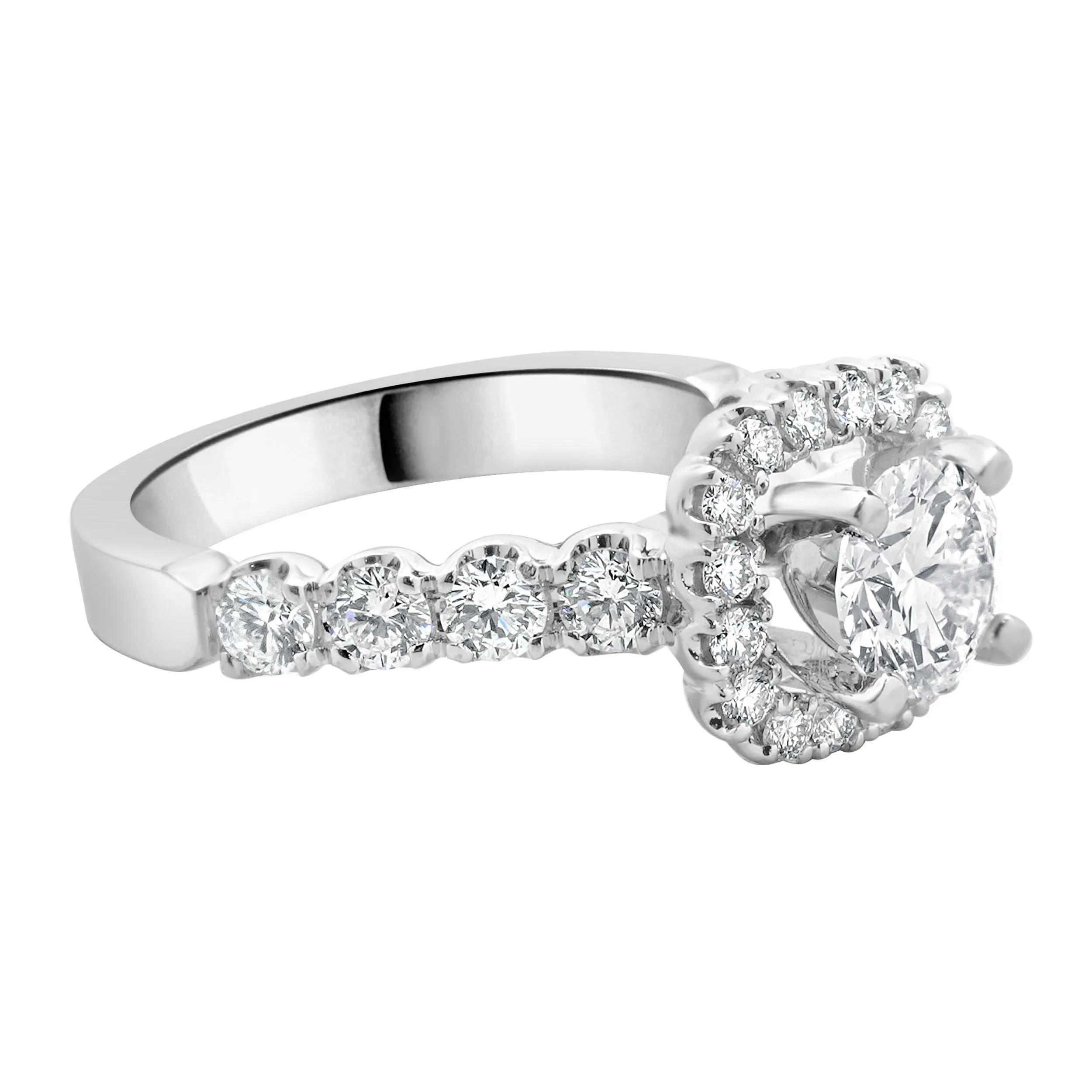 14 Karat White Gold Round Brilliant Cut Diamond Engagement Ring
