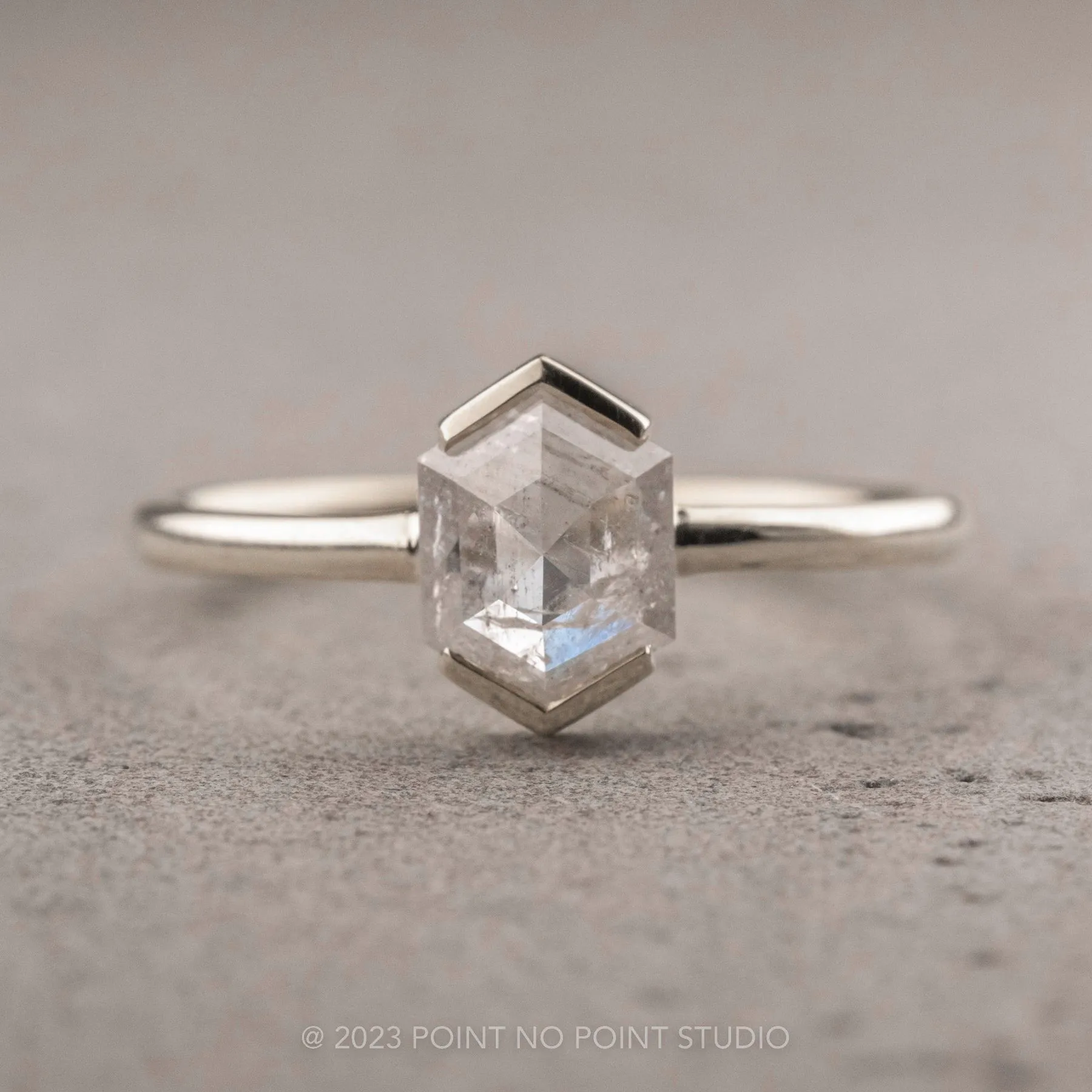 1.41 Carat Icy White Hexagon Diamond Engagement Ring, Charlize Setting, 14k White Gold