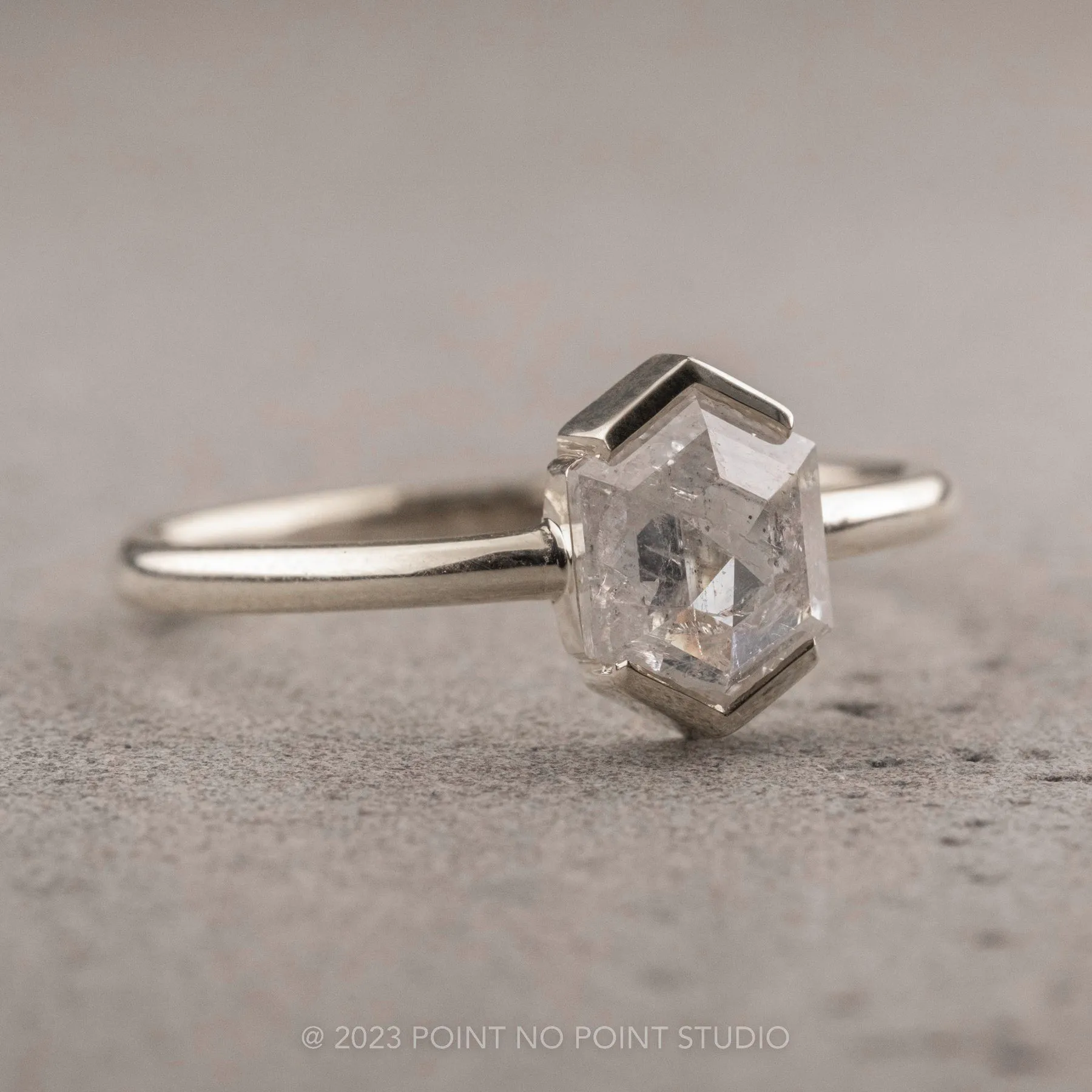 1.41 Carat Icy White Hexagon Diamond Engagement Ring, Charlize Setting, 14k White Gold