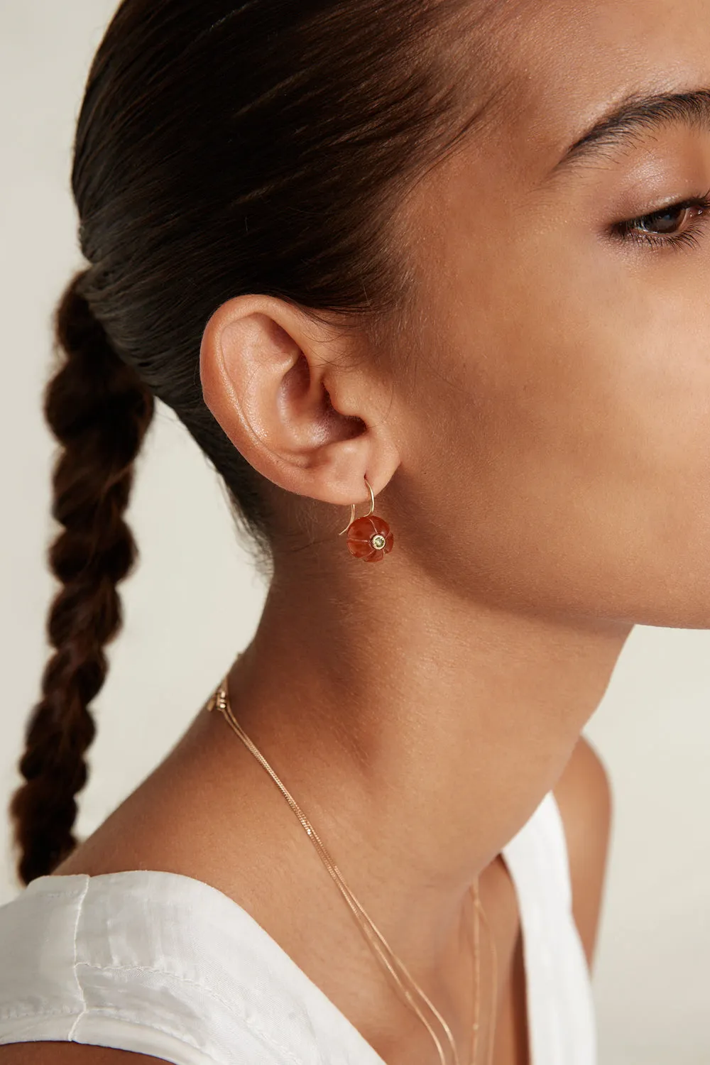 14K Brown Horn Pumpkin Earrings with Peridot