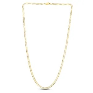 14K Gold 3.2mm White Pave Curb Chain