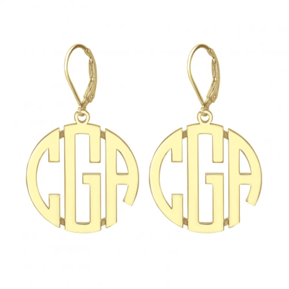 14K Gold Block Monogram Leverback Earrings