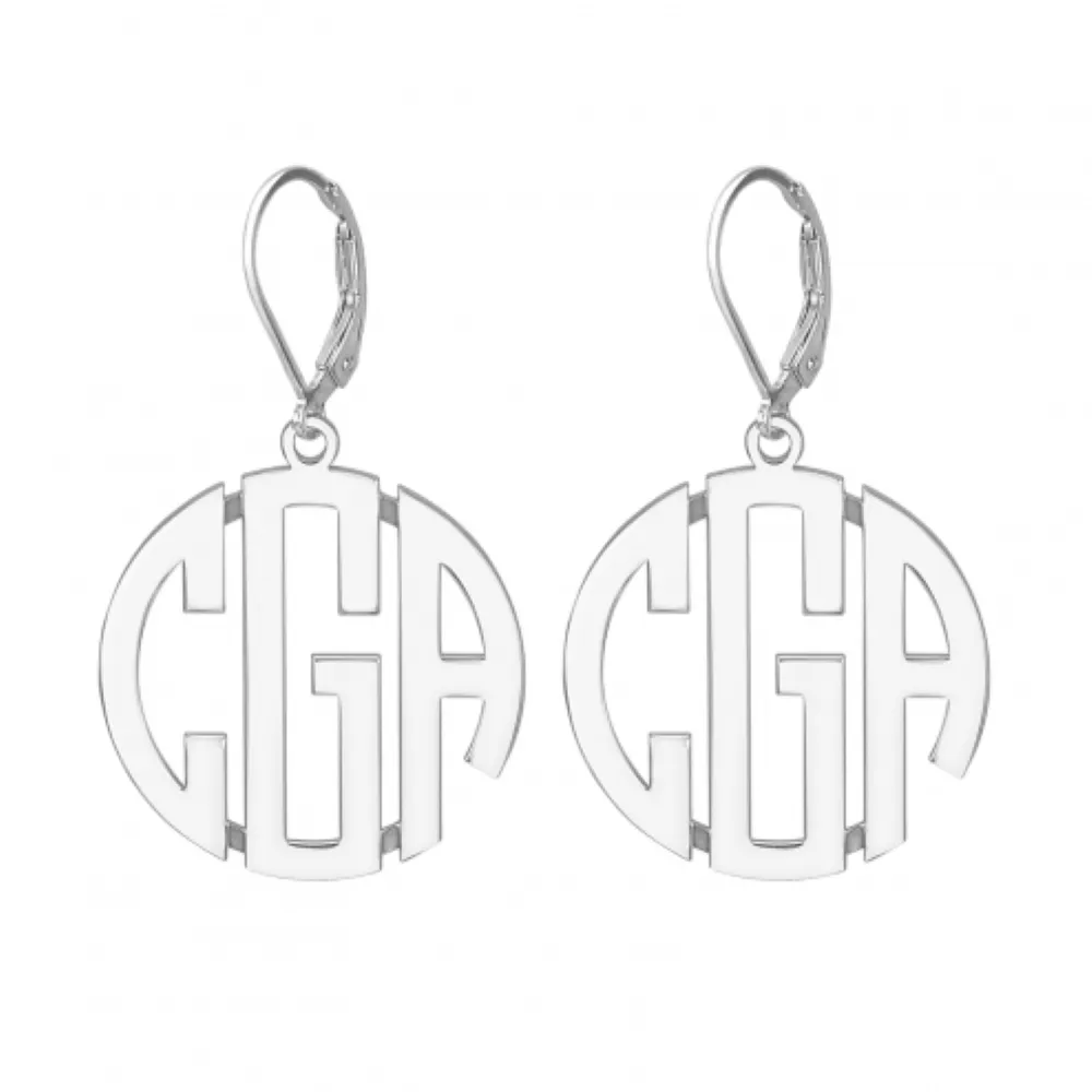 14K Gold Block Monogram Leverback Earrings