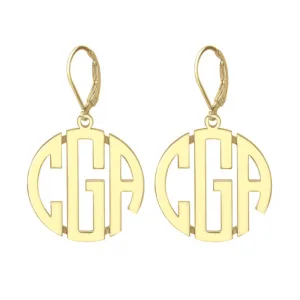 14K Gold Block Monogram Leverback Earrings