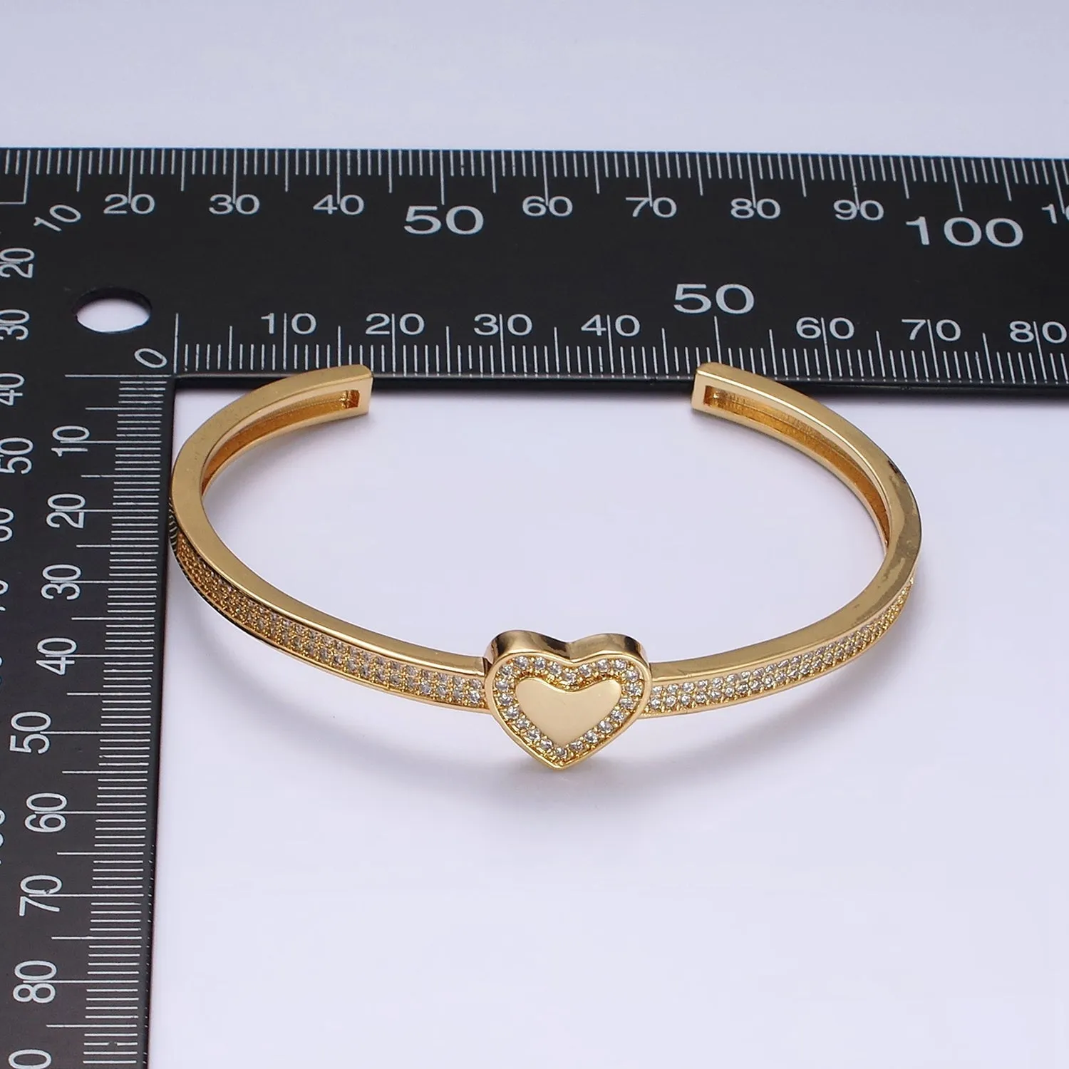 14K Gold Filled Heart Clear Micro Paved CZ Cuff Bangle Bracelet in Silver & Gold | WA-1924 WA-1925