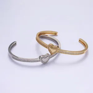 14K Gold Filled Heart Clear Micro Paved CZ Cuff Bangle Bracelet in Silver & Gold | WA-1924 WA-1925