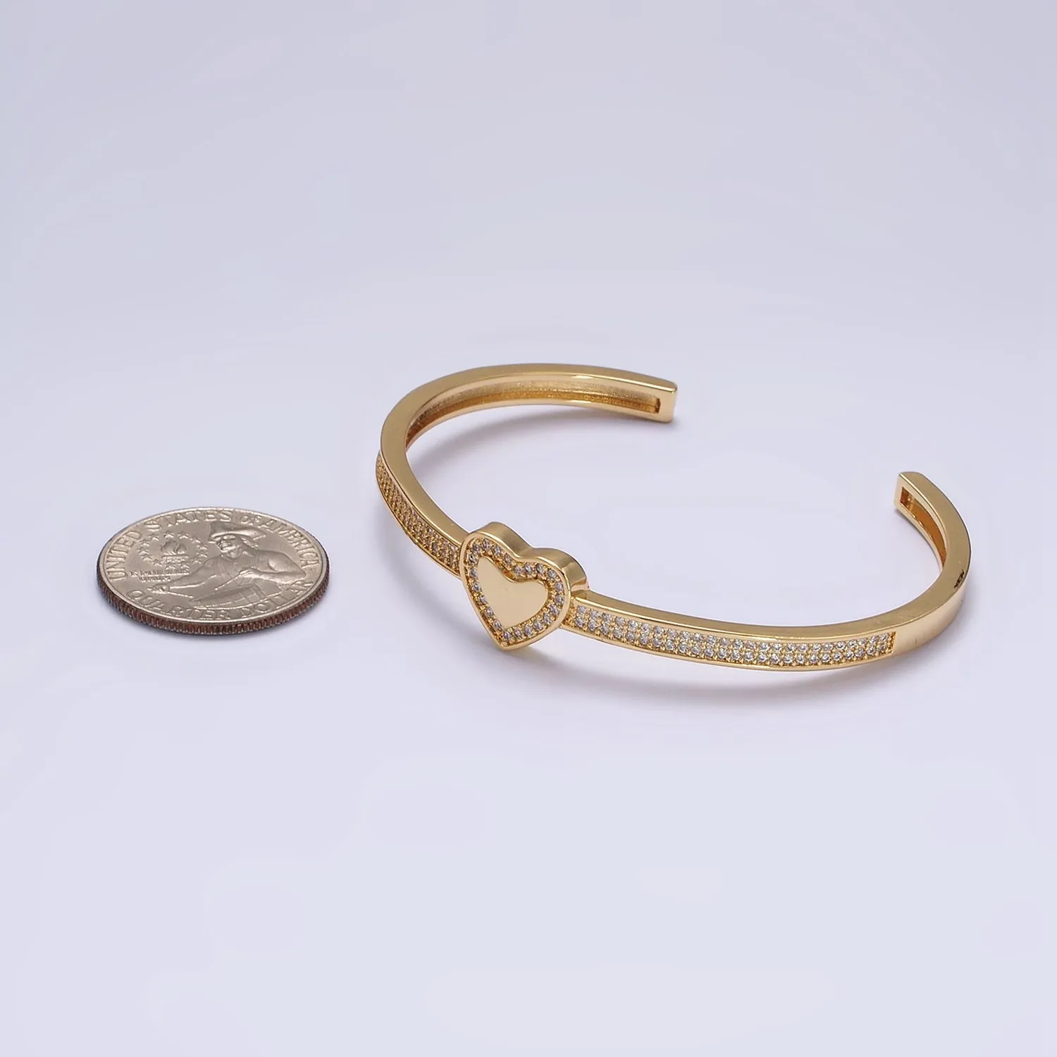 14K Gold Filled Heart Clear Micro Paved CZ Cuff Bangle Bracelet in Silver & Gold | WA-1924 WA-1925