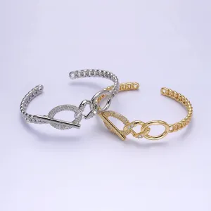 14K Gold Filled Micro Paved CZ Oval Bar Curb Cuff Bangle Bracelet in Gold & Silver | WA-1972 WA-1973