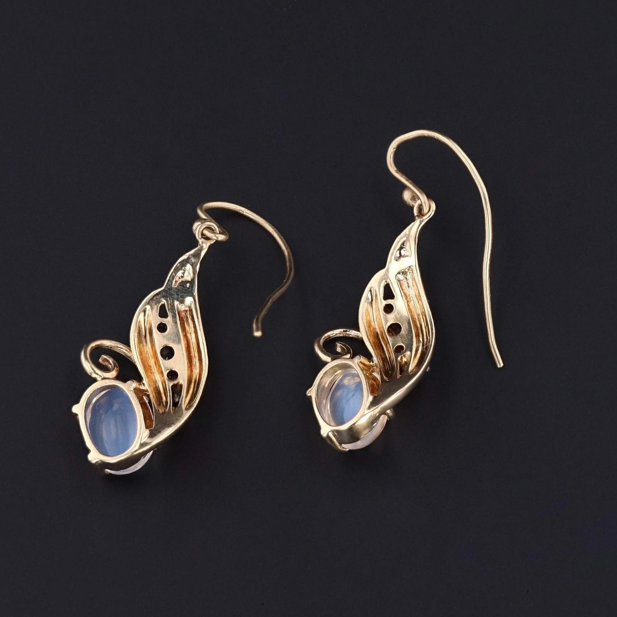 14k Gold Moonstone & Sapphire Earrings | Vintage Dangle Earrings