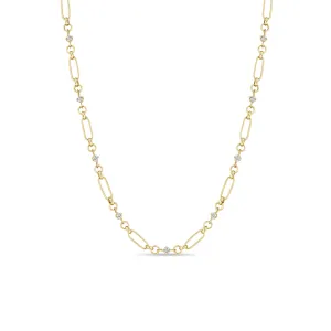 14k Linked Prong Diamond & Medium Paperclip Rolo Chain Necklace