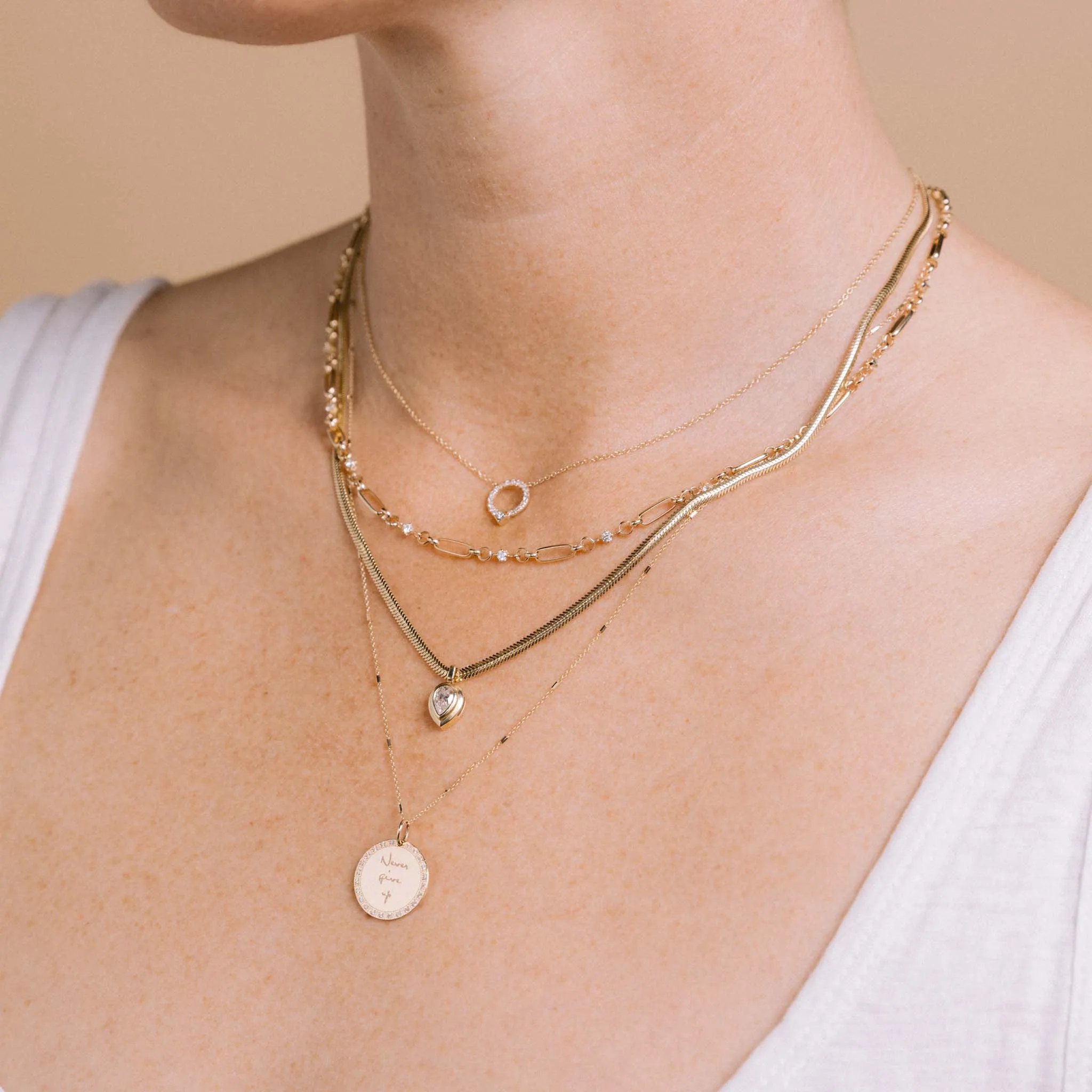 14k Linked Prong Diamond & Medium Paperclip Rolo Chain Necklace