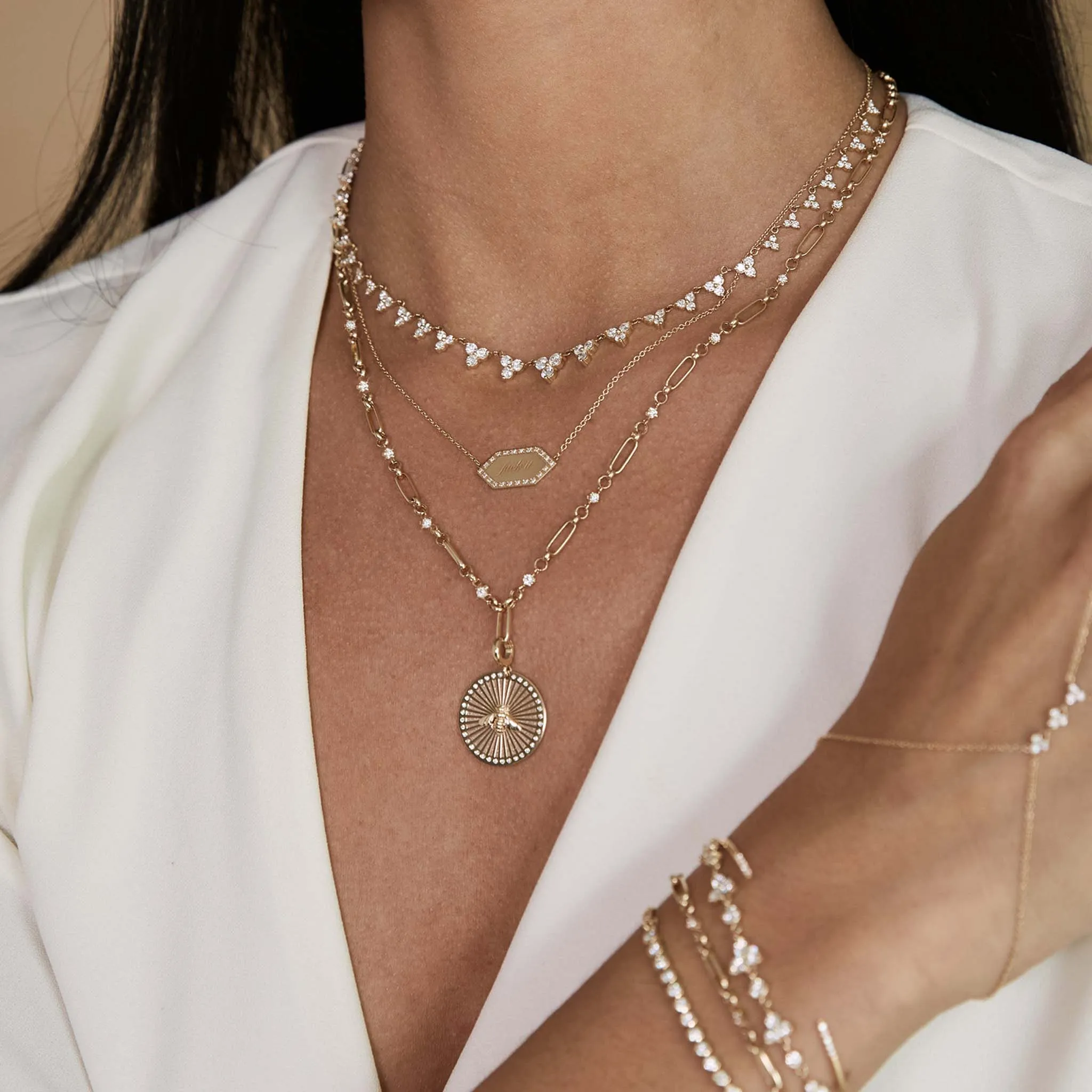 14k Linked Prong Diamond & Medium Paperclip Rolo Chain Necklace