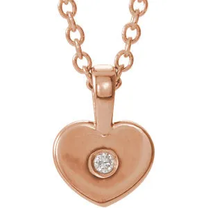 14K Rose .01 CT Diamond Youth Heart 16" Necklace