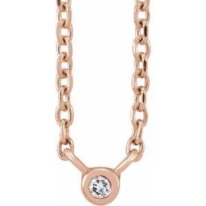 14K Rose .015 CT Natural Diamond Solitaire 16-18" Necklace