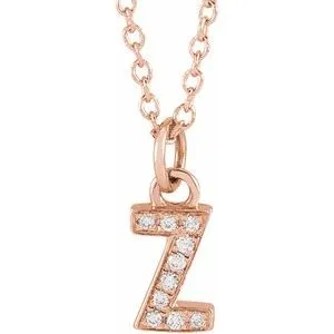 14K Rose .03 CTW Natural Diamond Petite Initial Z 16-18" Necklace