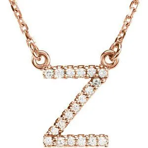 14K Rose .08 CTW Natural Diamond Initial Z 16" Necklace