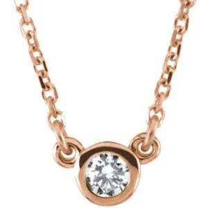 14K Rose 1/4 CT Natural Diamond Solitaire 18" Necklace