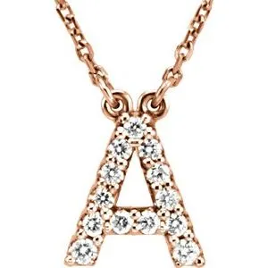 14K Rose 1/8 CTW Natural Diamond Initial A 16" Necklace